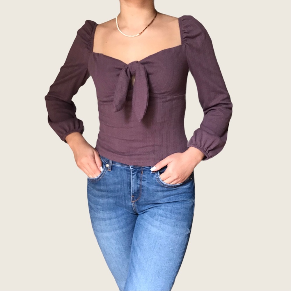 Wild Fable purple puff sleeve ribbed peasant top - Picture 3 of 7